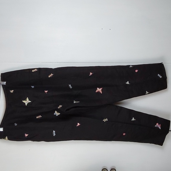 Talbots Irish Linen Black Trousers Novelty Bug/butterfly Embellish Pants Sz.12 - Picture 9 of 16